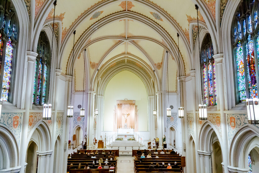 The interior of St. Bridget's Church in East Falls before a small spring wedding service