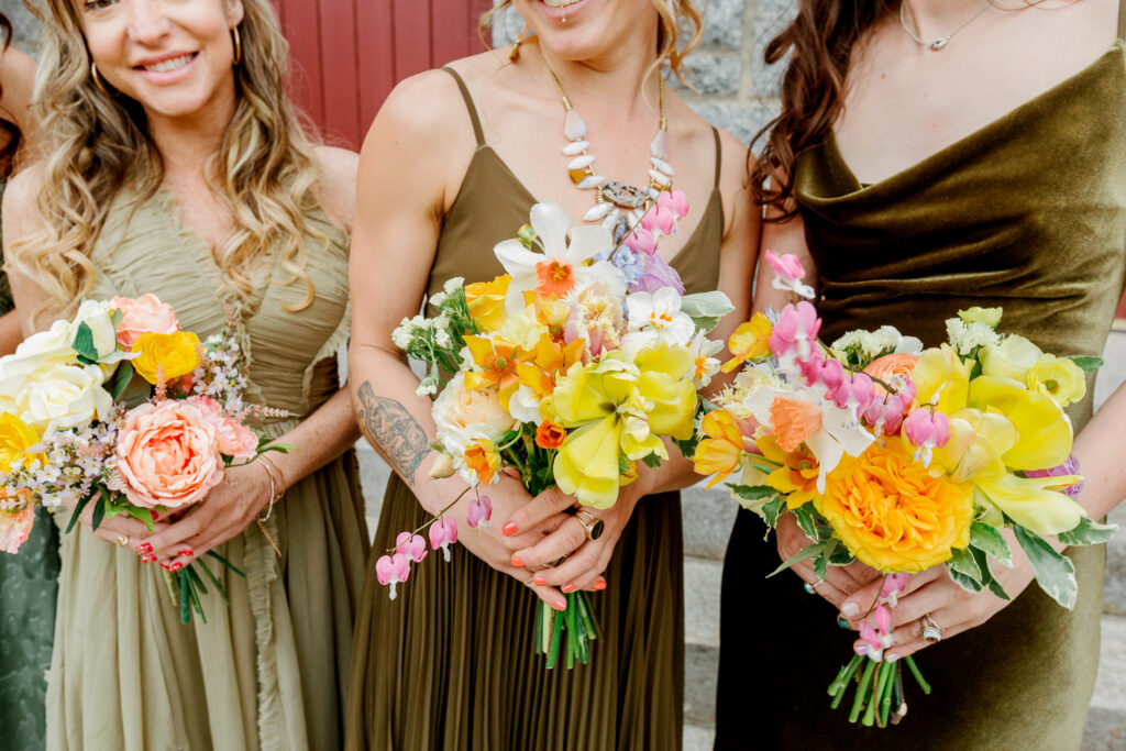 Spring bridesmaids bouquets for a small spring wedding in East Falls