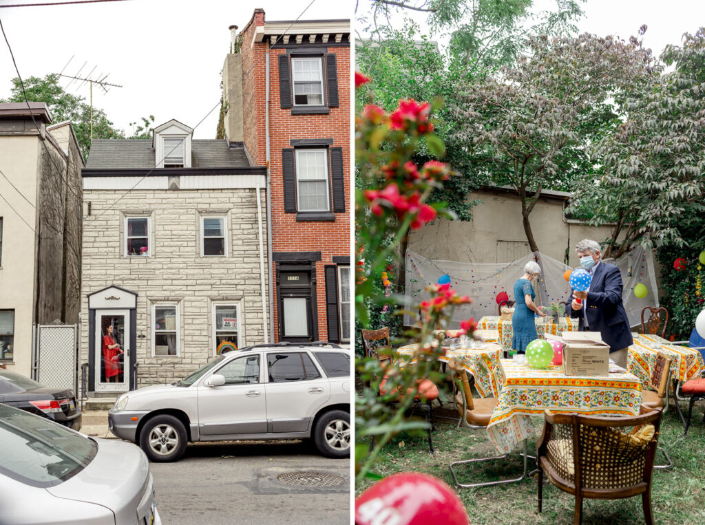 Family setting up for a small elopement at a home in South Philadelphia