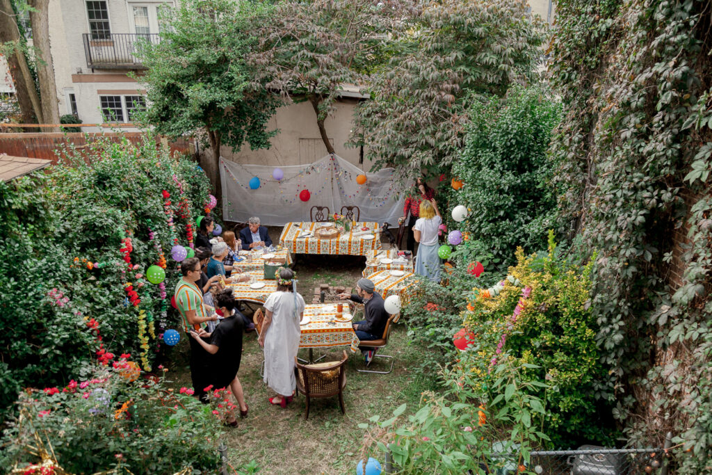 Wedding guests gathered for an intimate backyard elopement in Philadelphia