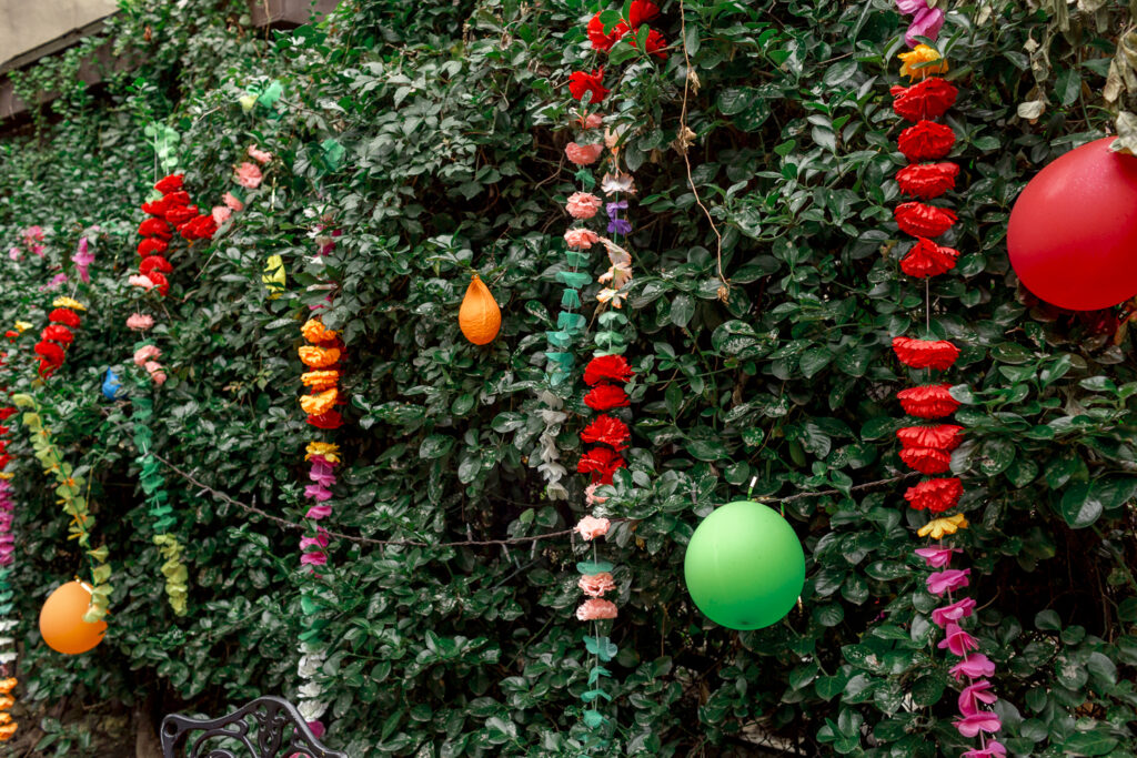 Bright decorations for a small wedding at the couple's home in Philly